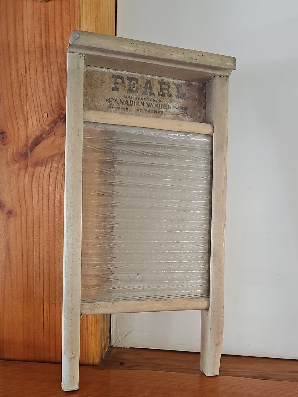 Vintage Farmhouse Wooden Washboard with Glass Scrub Surface